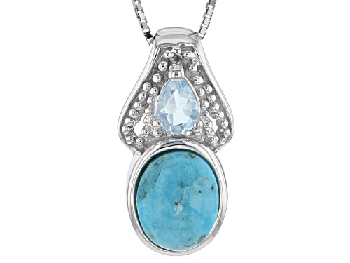 Photo of Pre-Owned 10x8mm Oval Turquoise And .42ct Pear Shape Glacier Topaz™ Sterling Silver Pendant With Cha