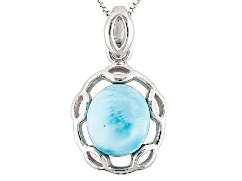 Pre-Owned 12x10mm Oval Blue Larimar Sterling Silver Pendant With Chain