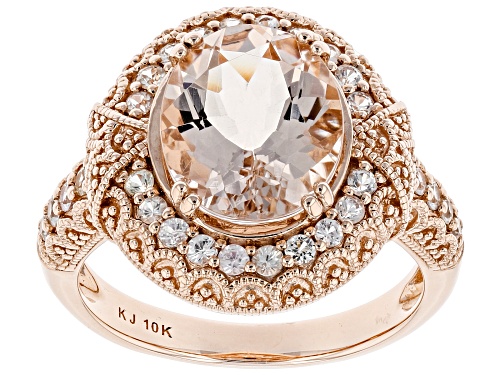 Pre-Owned 2.94ct Oval Cor-de-Rosa Morganite™ With .42ctw Round White Sapphire 10k Rose Gold Ring - Size 7