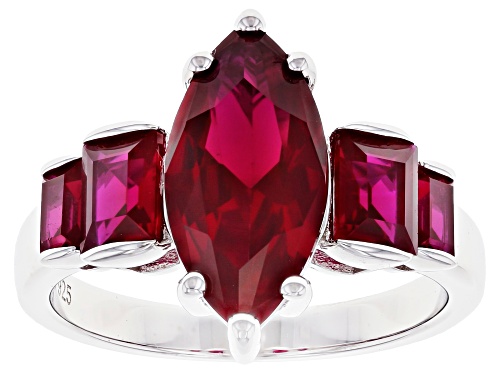 Photo of Pre-Owned 1.87ct Marquuise and 1.00ctw Baguette Lab Created Ruby Rhodium Over Sterling Silver Ring - Size 6