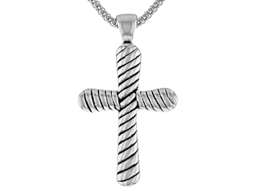 Pre-Owned Sterling Silver Oxidized Cross Pendant with 18 Inch Popcorn Chain