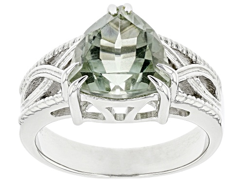 Pre-Owned 2.55ct Trillion Green Amethyst Rhodium Over Sterling Silver Ring - Size 9