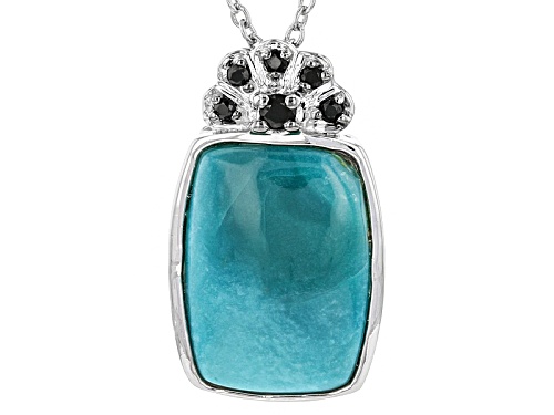 Photo of Pre-Owned 14x10mm Rectangular Cushion Turquoise And .08ctw Round Black Spinel Silver Pendant With Ch