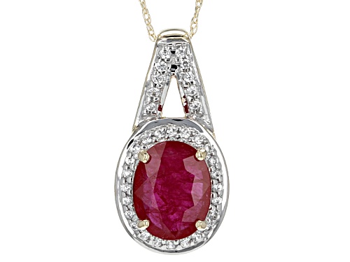 1.43ct Oval Mozambique Ruby With .20ctw Round White Zircon 10k Yellow Gold Pendant With Chain.