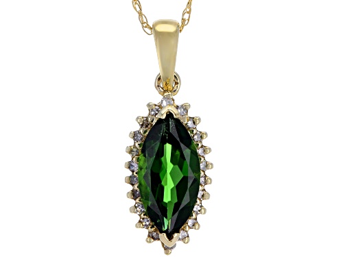 1.10ct Marquise Chrome Diopside With .09ctw Champagne Diamond Accent 10k Yellow Gold Pendant & Chain