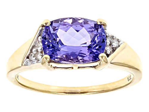 1.85ct Rectangular Cushion Tanzanite With .06ctw Round White Diamond Accent 10k Yellow Gold Ring - Size 6