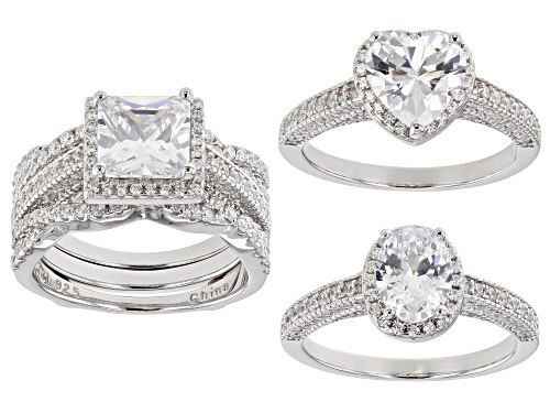 Photo of Pre-Owned Bella Luce ® 11.90ctw White Diamond Simulant Rhodium Over Silver Engagement With Ring Guar - Size 12