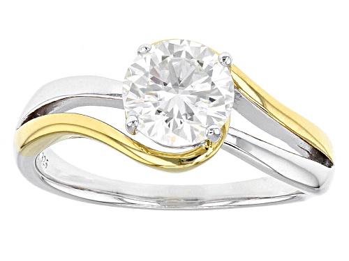 Pre-Owned Moissanite Fire® 1.20ct Dew Round Platineve® And 14k Yellow Gold Over Platineve Two Tone R - Size 6