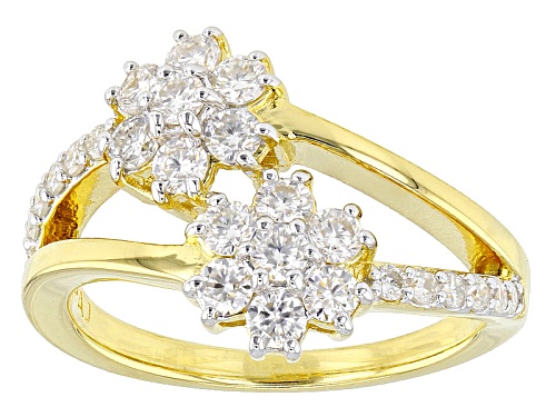 Photo of Pre-Owned Moissanite Fire® .94ctw Dew Round 14k Yellow Gold Over Silver Ring - Size 7