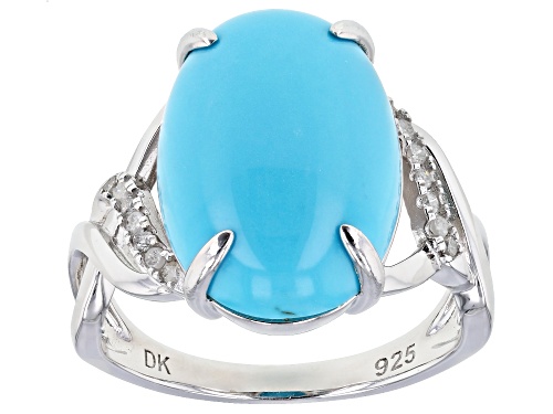 Photo of Pre-Owned 17x12mm Oval Sleeping Beauty Turquoise with .10ctw Diamond Accent Rhodium Over Silver Ring - Size 10