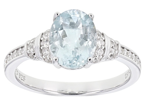 Pre-Owned 1.60ctw Oval Aquamarine With 0.32ctw Round White Zircon Rhodium Over Sterling Silver Ring - Size 8