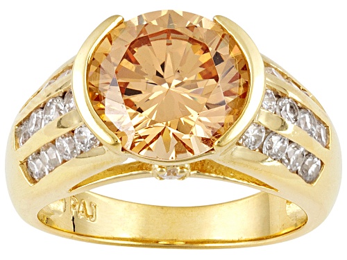 Photo of Pre-Owned Bella Luce ® Dillenium Cut 7.56ctw Champagne & White Diamond Simulant 18k Gold Over Silver - Size 5