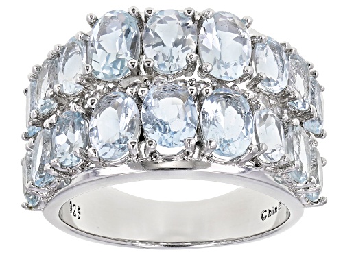 Pre-Owned 4.85ctw Aquamarine Oval With .45ctw Round White Zircon Rhodium Over Sterling Silver Band R - Size 7