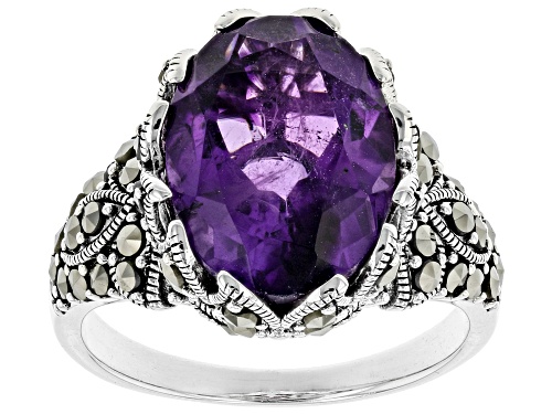 Pre-Owned 4.89CT OVAL AFRICAN AMETHYST WITH MARCARSITE RHODIUM OVER STERLING SILVER RING - Size 10