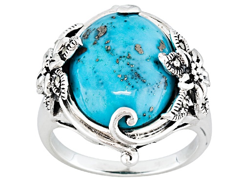 Photo of Pre-Owned Oval Cabochon Arizona Turquoise With Marcasite Sterling Silver Ring - Size 8