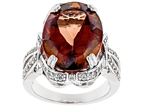 Photo of Pre-Owned 9.01ct OVAL RED LABRADORITE WITH .47CTW ROUND WHITE ZIRCON RHODIUM OVER SILVER RING - Size 9