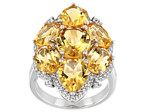 Photo of Pre-Owned 11.50ctw Mixed Shaped Golden Citrine With 0.65ctw White Zircon Rhodium Over Sterling Silve - Size 8