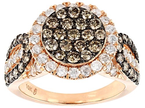 Pre-Owned 2.00ctw Round Champagne And White Diamond 10k Rose Gold Ring - Size 7