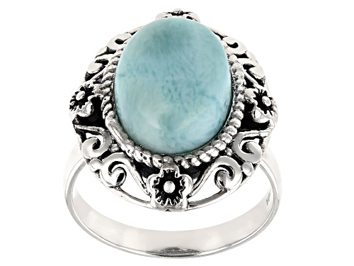 Pre-Owned 14x10mm Oval Cabochon Larimar Sterling Silver Ring - Size 6