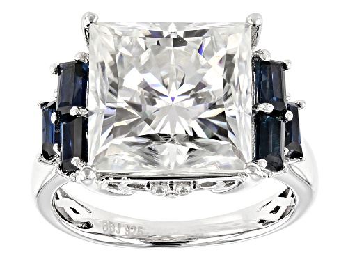 Photo of Pre-Owned MOISSANITE FIRE® 9.21CTW DEW AND .90CTW BLUE SAPPHIRE PLATINEVE™ RING - Size 6
