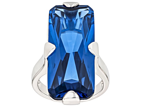 Pre-Owned 20.40ct Rectangular Lab Created Blue Spinel With .06ctw White Zircon Rhodium Over Silver R - Size 9