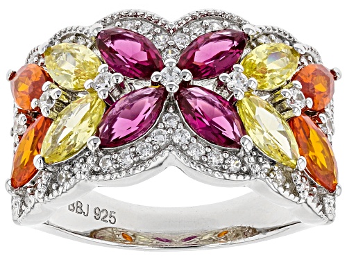 Pre-Owned Bella Luce® 5.01ctw Multicolor Sapphire and White Diamond Simulants Rhodium Over Sterling - Size 9