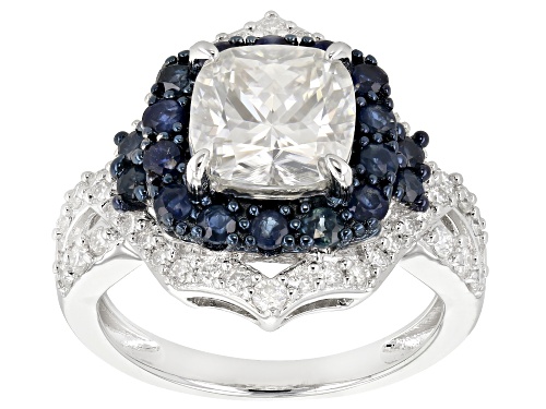 Photo of Pre-Owned MOISSANITE FIRE(R) 2.98CTW DEW AND .92CTW BLUE SAPPHIRE PLATINEVE(R) RING - Size 11