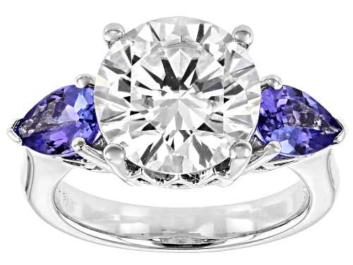Pre-Owned MOISSANITE FIRE(R) 4.75CT DEW ROUND 1.42CTW PEAR SHAPE TANZANITE PLATINEVE(R) RING - Size 11