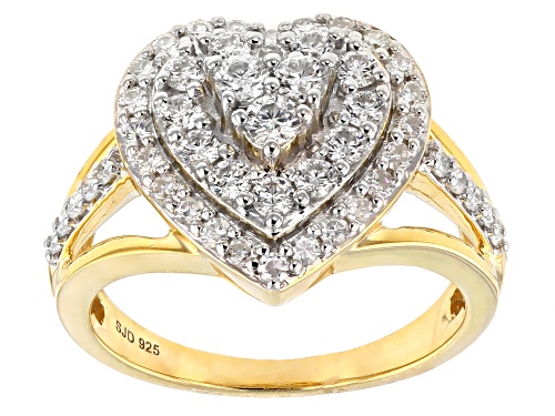 Photo of Pre-Owned Moissanite Fire® .88ctw Dew Round 14k Yellow Gold Over Silver Ring - Size 6