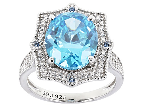 Pre-Owned Bella Luce ® Esotica™ 7.77ctw Neon Apatite And White Diamond Simulants Rhodium Over Silver - Size 9