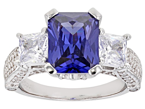 Pre-Owned Bella Luce ® Esotica™ 8.04ctw Tanzanite And White Diamond Simulants Rhodium Over Silver Ri - Size 9