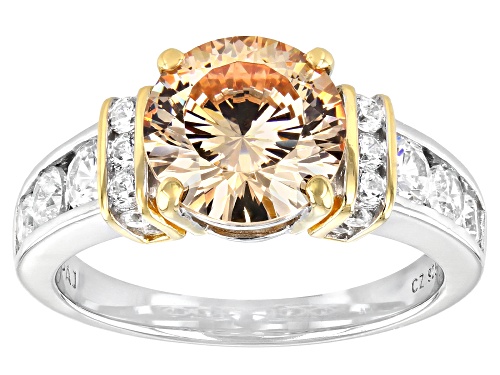 Pre-Owned Bella Luce ® 6.02ctw Dillenium Champagne And White Diamond Simulants Rhodium Over Silver R - Size 5