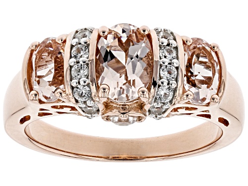 Pre-Owned 1.23CTW OVAL MORGANITE WITH .40CTW WHITE ZIRCON 18K ROSE GOLD OVER SILVER RING - Size 8