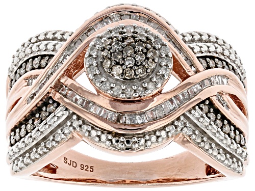 Pre-Owned Engild™ 0.50ctw White And Champagne Diamond 14k Rose Gold Over Sterling Silver Cluster Rin - Size 5