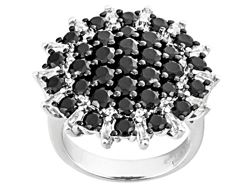 Photo of Pre-Owned 3.46ctw Round Black Spinel With .75ctw Round And Baguette White Zircon Sterling Silver Rin - Size 5