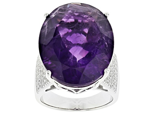Photo of Pre-Owned 20.00ct Oval African Amethyst With 0.75ctw Round White Zircon Rhodium Over Sterling Silver - Size 9