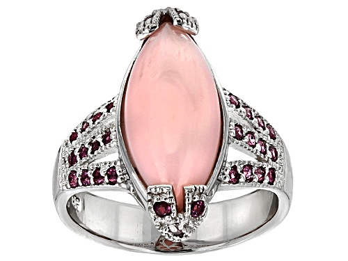Pre-Owned 18x8mm Marquise Peruvian Pink Opal And .34ctw Round Raspberry Rhodolite Sterling Silver Ri - Size 8