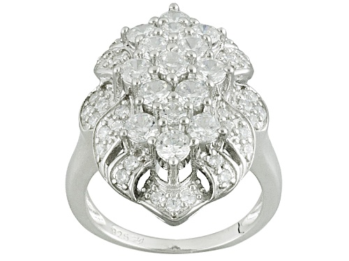 Pre-Owned Bella Luce ® 3.58ctw Diamond Simulant Round Rhodium Over Sterling Silver Ring (2.12ctw Dew - Size 5