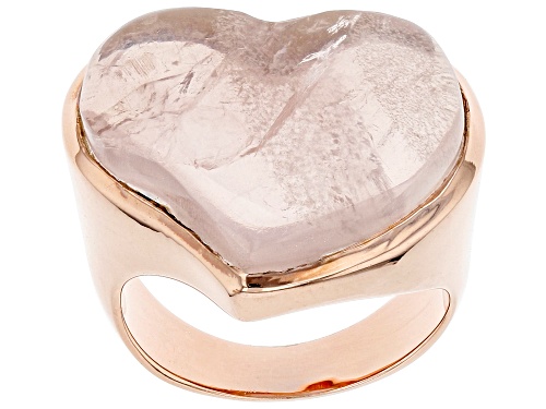 Pre-Owned 21x17mm Fancy Heart-shaped Cabochon Rose Quartz 18K Rose Gold Over Sterling Silver Solitai - Size 7