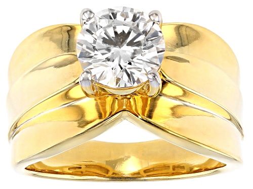 Pre-Owned Moissanite Fire® 1.20ct Dew Round 14k Yellow Gold Over Silver Ring - Size 12