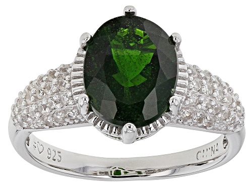 Photo of Pre-Owned 2.60ct Oval Chrome Diopside With .61ctw Round White Zircon Rhodium Over Sterling Silver Ri - Size 7