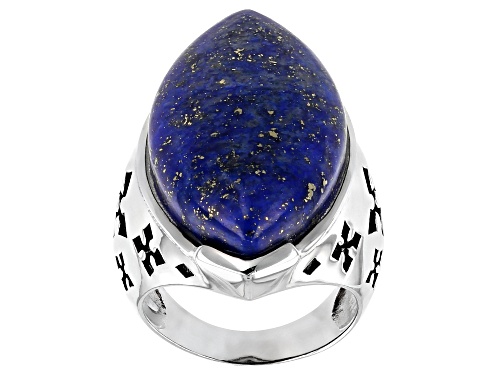 Pre-Owned 30x16mm Marquise Cabochon Lapis Lazuli Sterling Silver Cross Motif Ring - Size 6