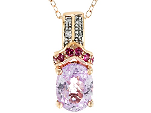 Pre-Owned 1.98ct Kunzite, .15ctw Pink Spinel & .01ctw Diamond Accent 18k Rose Gold Over Silver Penda