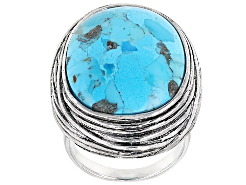 Pre-Owned Southwest Style by JTV™ Oval Turquoise Sterling Silver Ring - Size 5