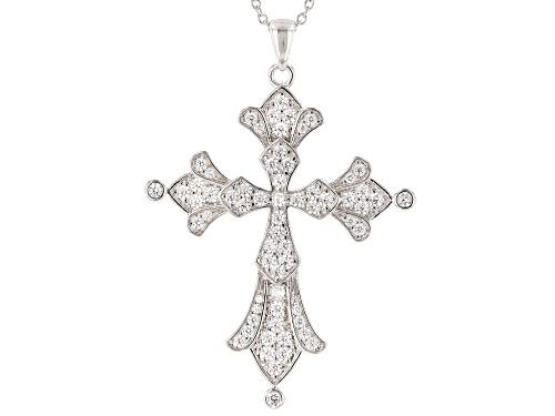 Pre-Owned Bella Luce ® 2.20CTW White Diamond Simulant Rhodium Over Silver Cross Pendant With Chain