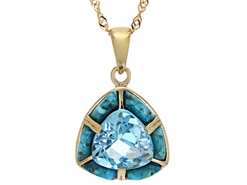 Pre-Owned 5.70ct Glacier Topaz(TM) with turquoise inlay 18k yellow gold over silver pendant with cha