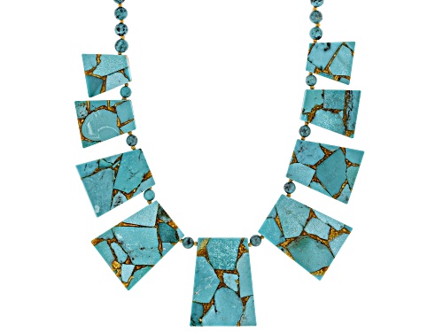 Photo of Pre-Owned Southwest Style By JTV™ Mixed Trapezoid Slice & Round Turquoise Bead Rhodium Over Silver N - Size 18