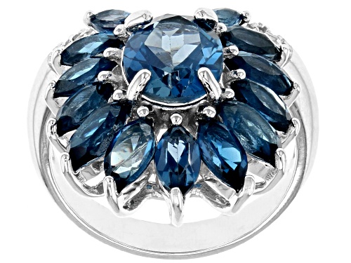Photo of Pre-Owned 4.21ctw Oval & Marquise London Blue Topaz with .11ctw White Diamond Rhodium Over Silver Ri - Size 8