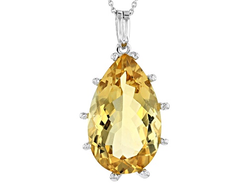 Pre-Owned 20.00CT PEAR SHAPE BRAZILIAN CITRINE RHODIUM OVER SILVER SOLITAIRE PENDANT WITH CHAIN