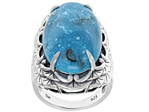 Photo of Pre-Owned Southwest Style By JTV™ 24x15mm Oval Kingman Turquoise Solitaire Rhodium Over Sterling Sil - Size 8